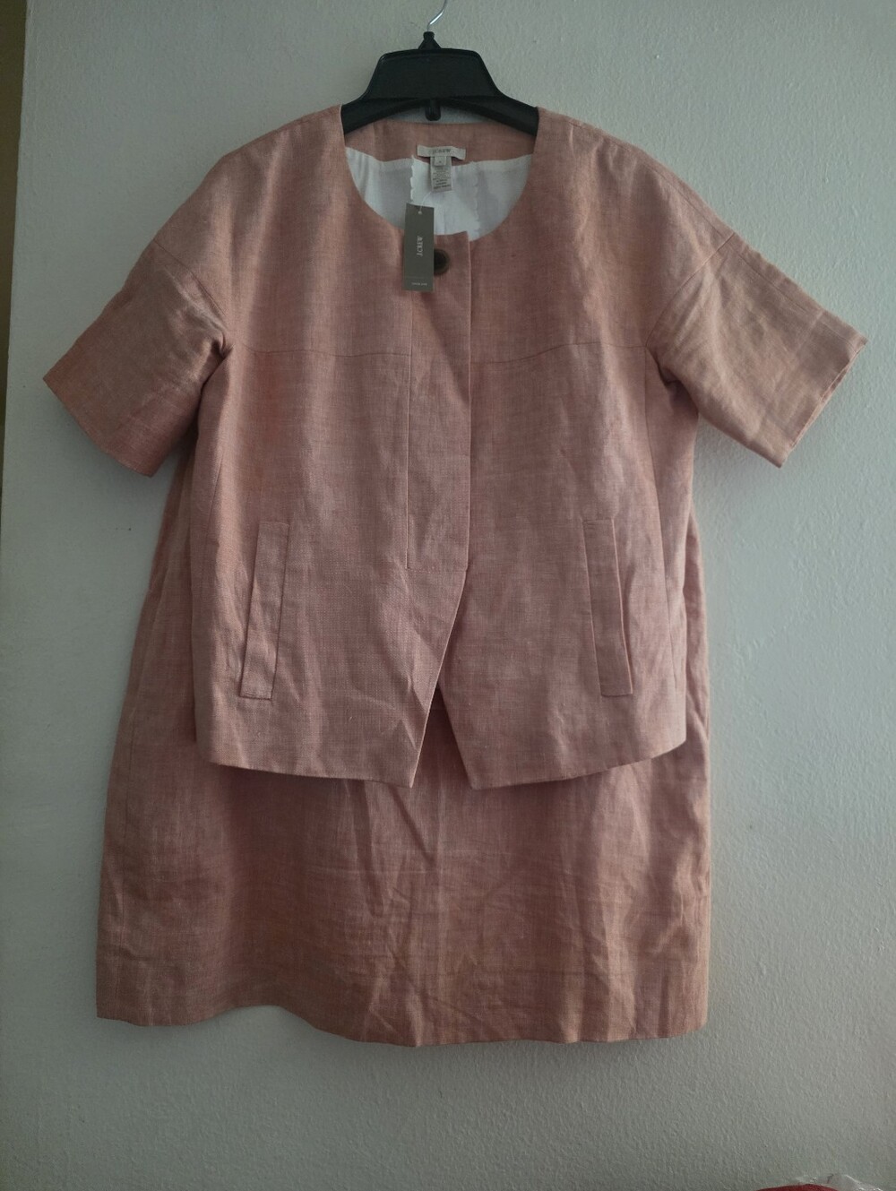 J.crew Set Maybelle salmon coral linen three button jacket Sz 4 + Skirt sz 12